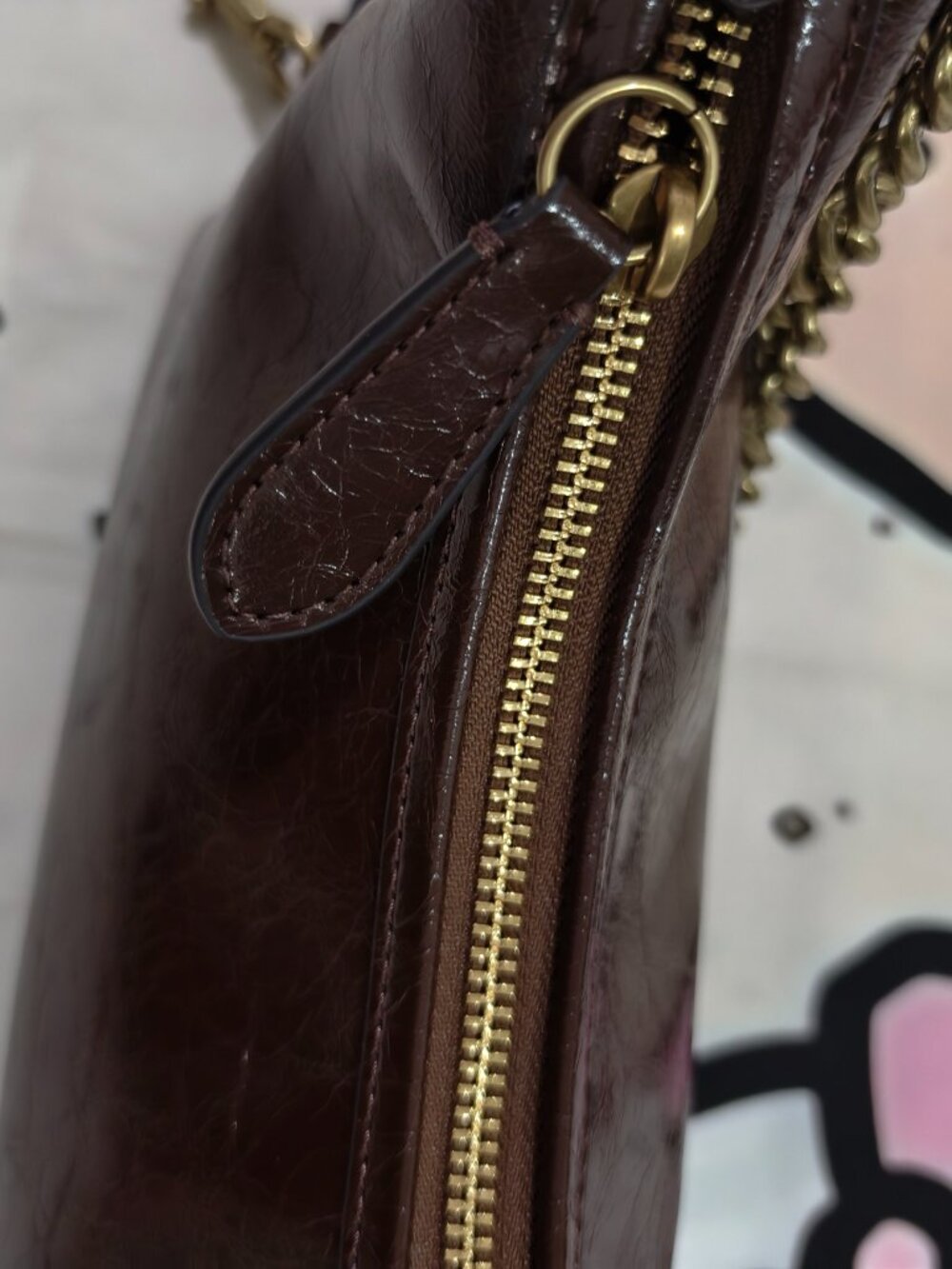 Coach Dark Brown Waxed Leather Chain Shoulder Bag - Picture 6 of 10